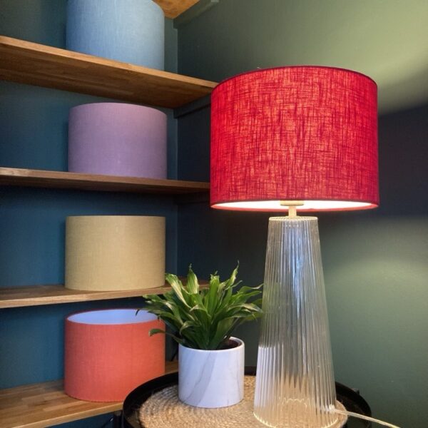 Berry Red Lampshade in Linen with White Lining