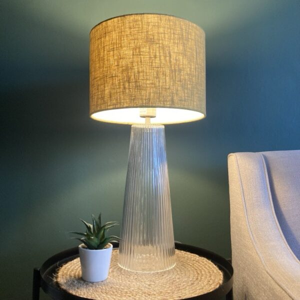 Light Olive Green Lampshade in Linen with White Lining